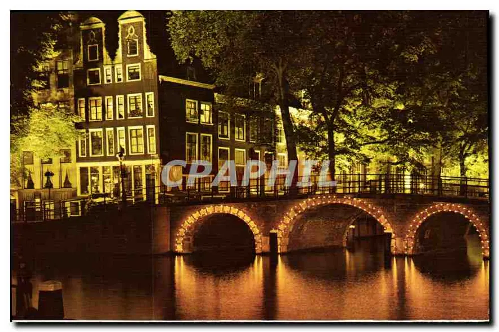 Amsterdã — canais iluminados à noite — Euro Carte Postale N° 719 - Frente