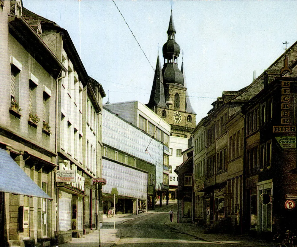 St. Wendel (Saar) — vista da rua principal com igreja e lojas — Affrancolor SWd 502 - Frente