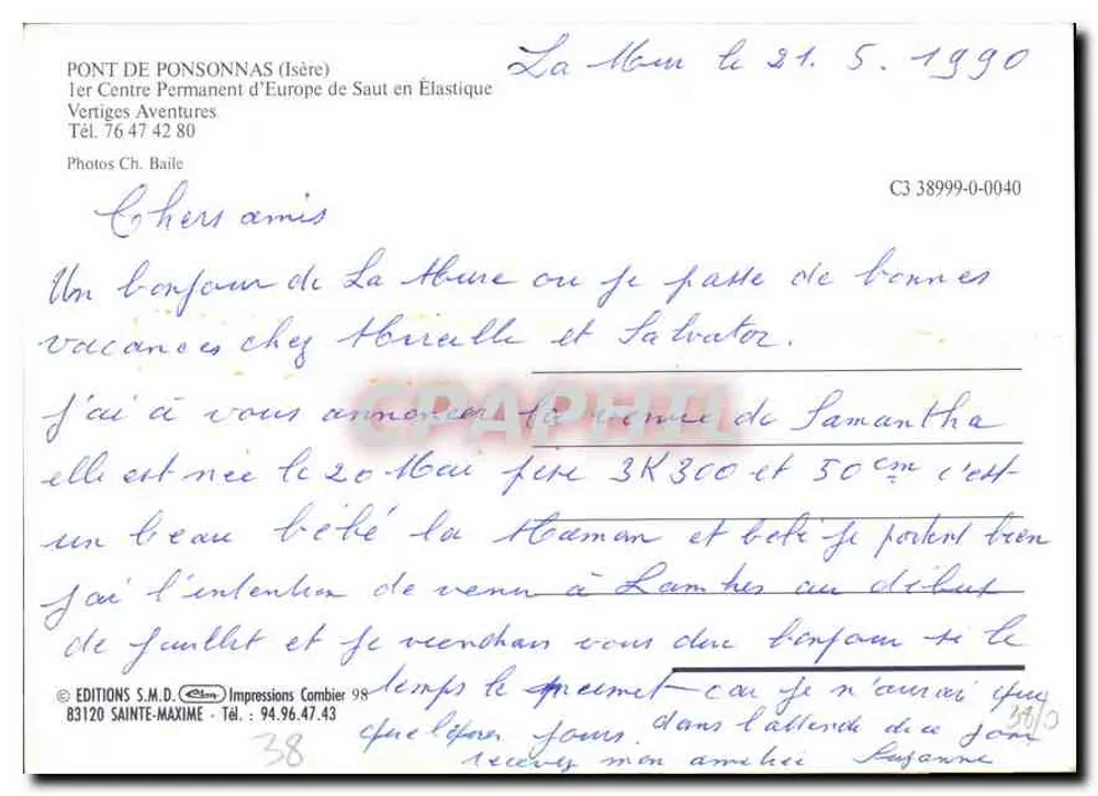 Vertiges e Aventuras — Ponte de Ponsonnas (Isère) — Edições S.M.D. - Verso