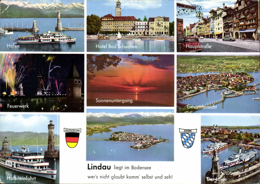 Lindau — Panoramablick und Sehenswürdigkeiten — Verleger unbekannt, Seriennummer nicht sichtbar - Vorderseite