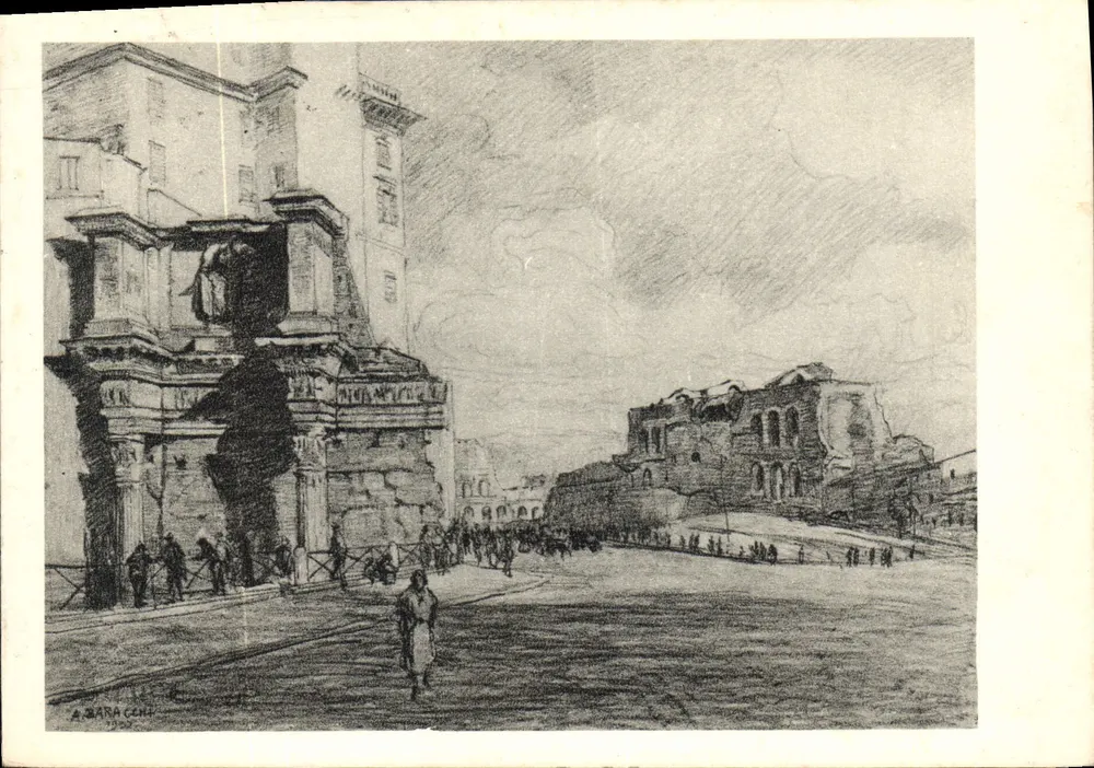 Rom — Forum Nerva und Basilika Maxentius — Zeichnung von A. Baracchi, 1902 — Istituto Italiano d'Arte Grafiche, Bergamo - Vorderseite