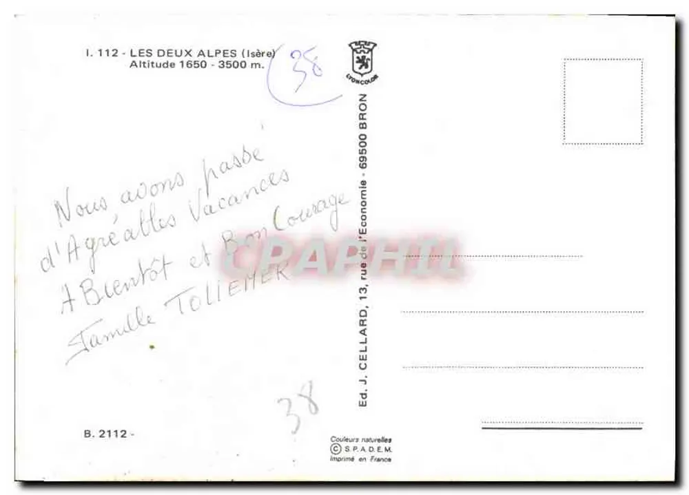 Les Deux Alpes — estação de esqui — editor SP.A.D.E.M. - Verso