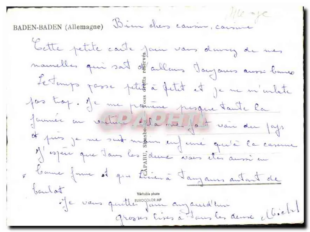 बैडेन-बैडेन — पैनोरमिक दृश्य साथ चिह्न — प्रकाशक यूरोकलर एमपी - पीछे