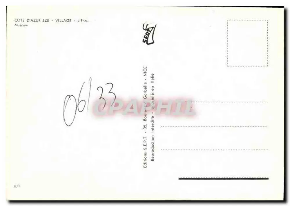 Eze - Village - A Entrada — Muséum — Éditions S.E.P.T. - 35, Boulevard Gorbella - Nice - Verso