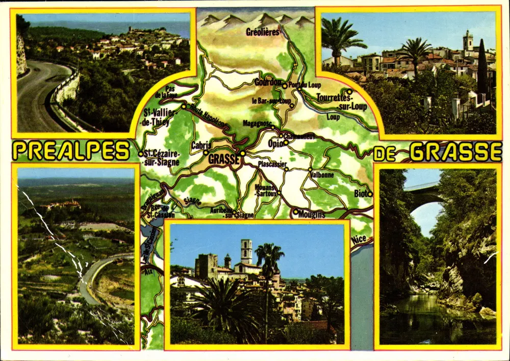 Préalpes de Grasse — Carta postal ilustrada com mapa e fotos de locais — Edições Oiset Color Adia - Frente