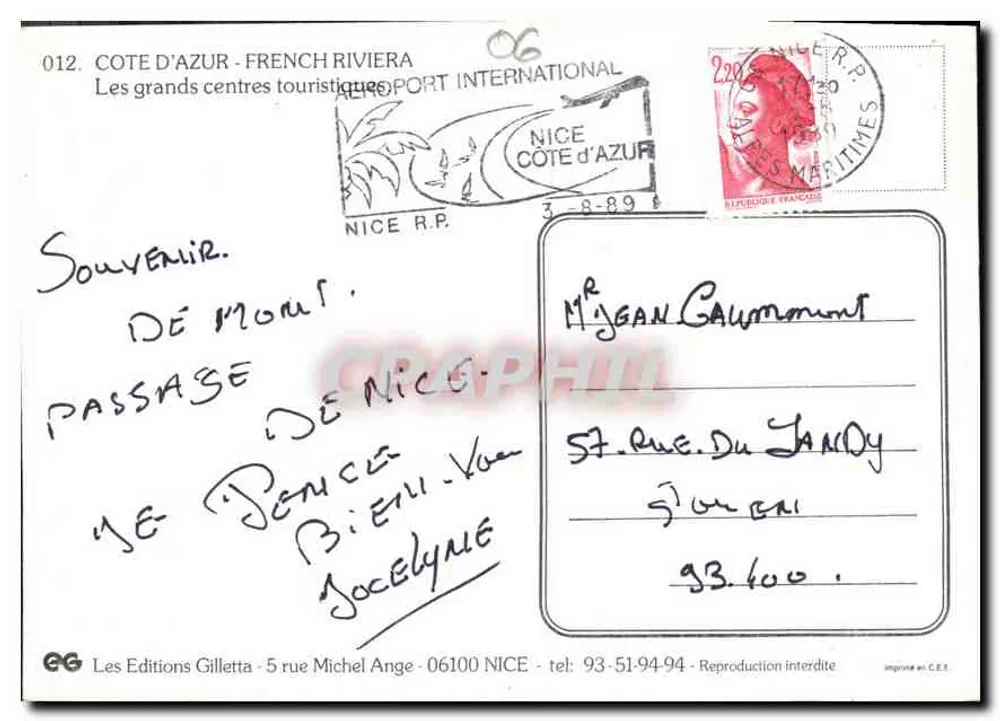 Côte d'Azur und ihre großen touristischen Zentren — Les Editions Gilletta, n°012 - Rückseite