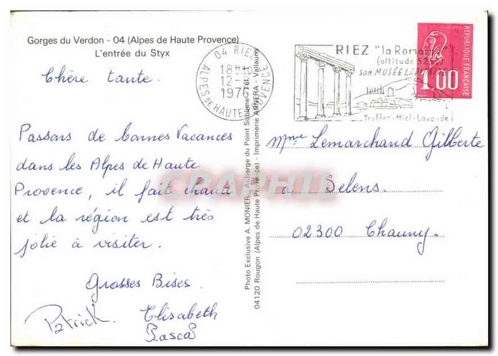 Verdon-Schluchten — Der Eingang zum Styx — Fotoexklusiv A. MONIER (Alpes de Haute Provence) n°04120 - Rückseite