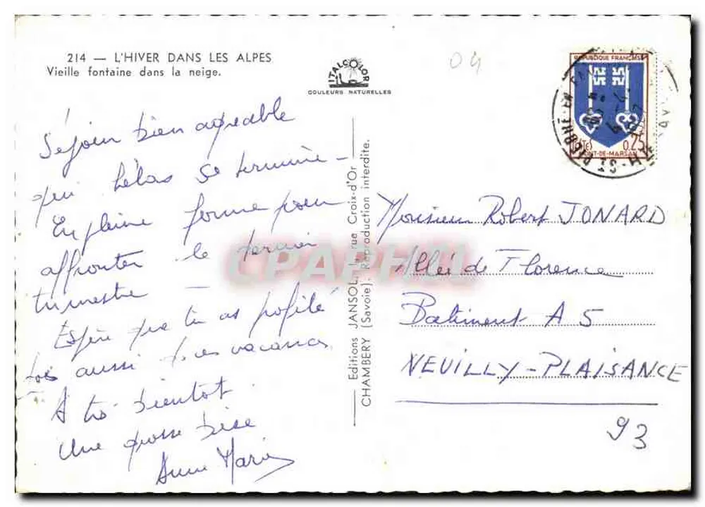 Alte Fontäne in der Schnee — 214 — Winter in den Alpen — Éditions Chambéry - Rückseite