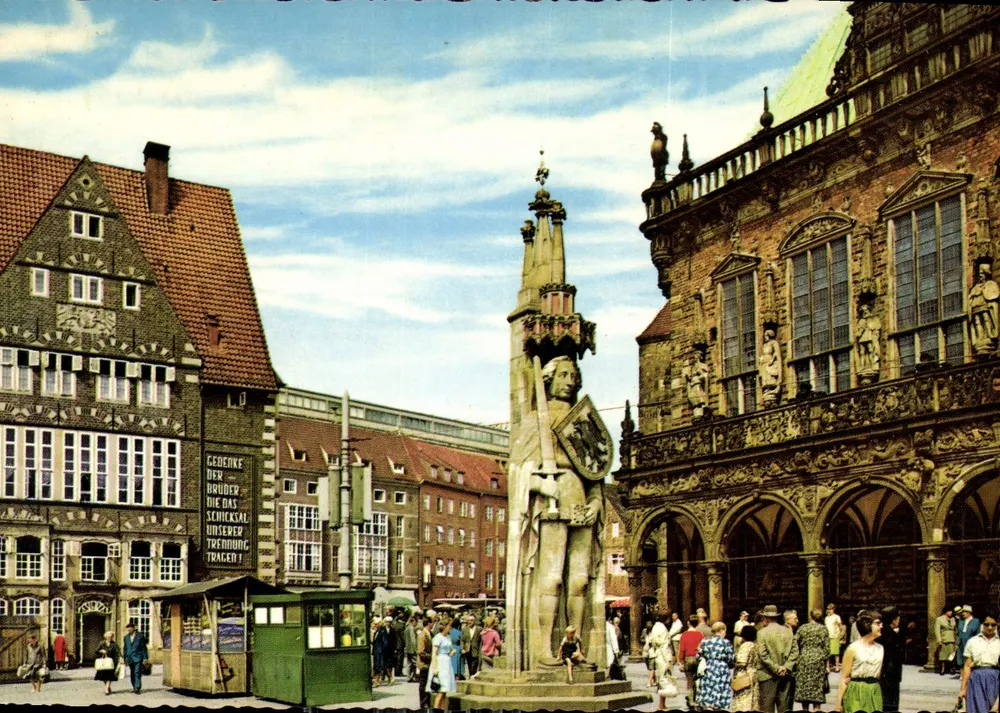 Bremen, Roland — estátua e mercado — Rolandsplatz — editor Rolands - Frente