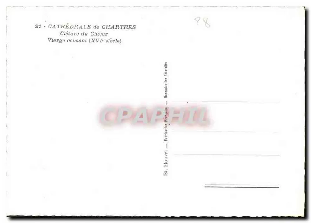 Virgem costurando — Catedral de Chartres — Ed. Houvet - Verso