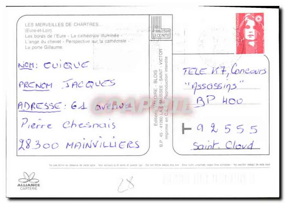 Chartres — Catedral e anjo do chevet — Édition Valoire - Verso