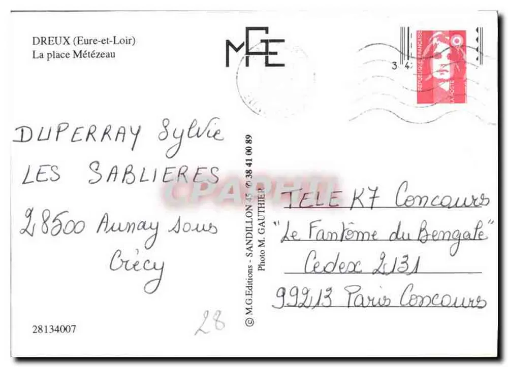 Dreux — Hotel de Ville — M.G. Editions, n° 28134007 - Verso