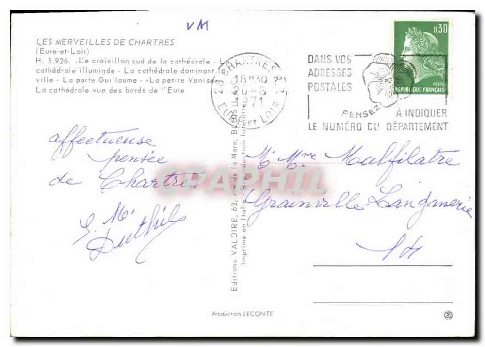 Chartres — Catedral e paisagens — Edições Valoire, n° VM - Verso