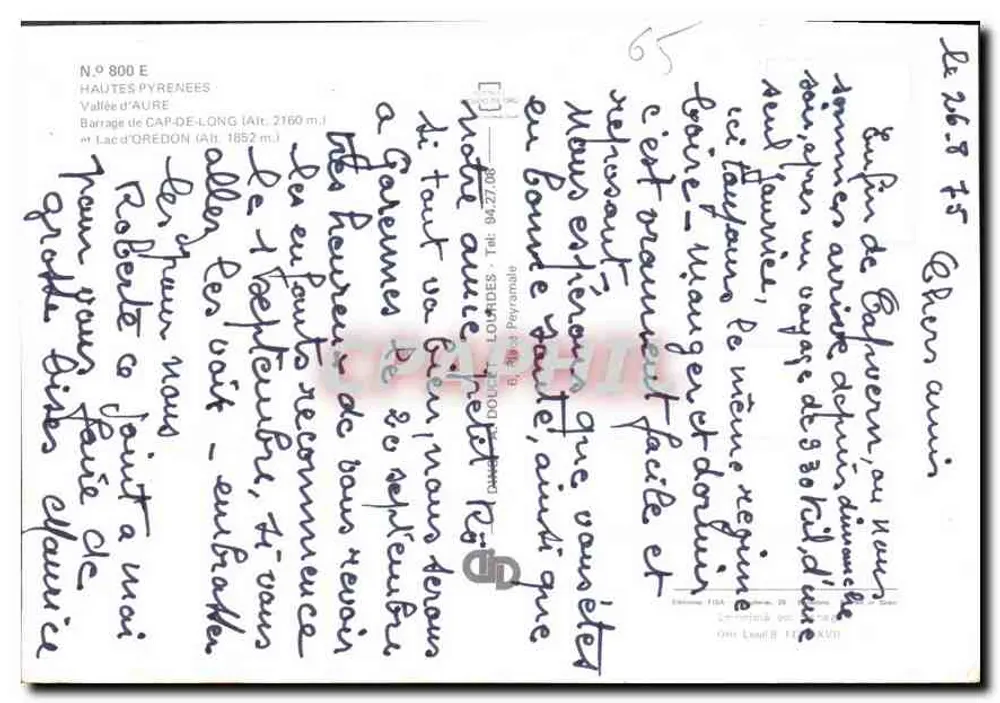 ओरेडॉन के झील — कैप-डे-लॉंग के बांध — प्रकाशक एफआईएसए, क्रमांक 800 ई - पीछे