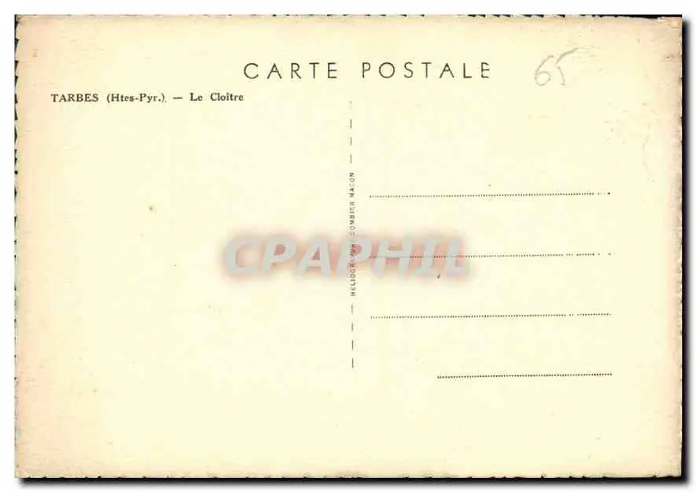Tarbes (Htes-Pyr.) — O Claustro — Editor: Conselho Municipal - Verso