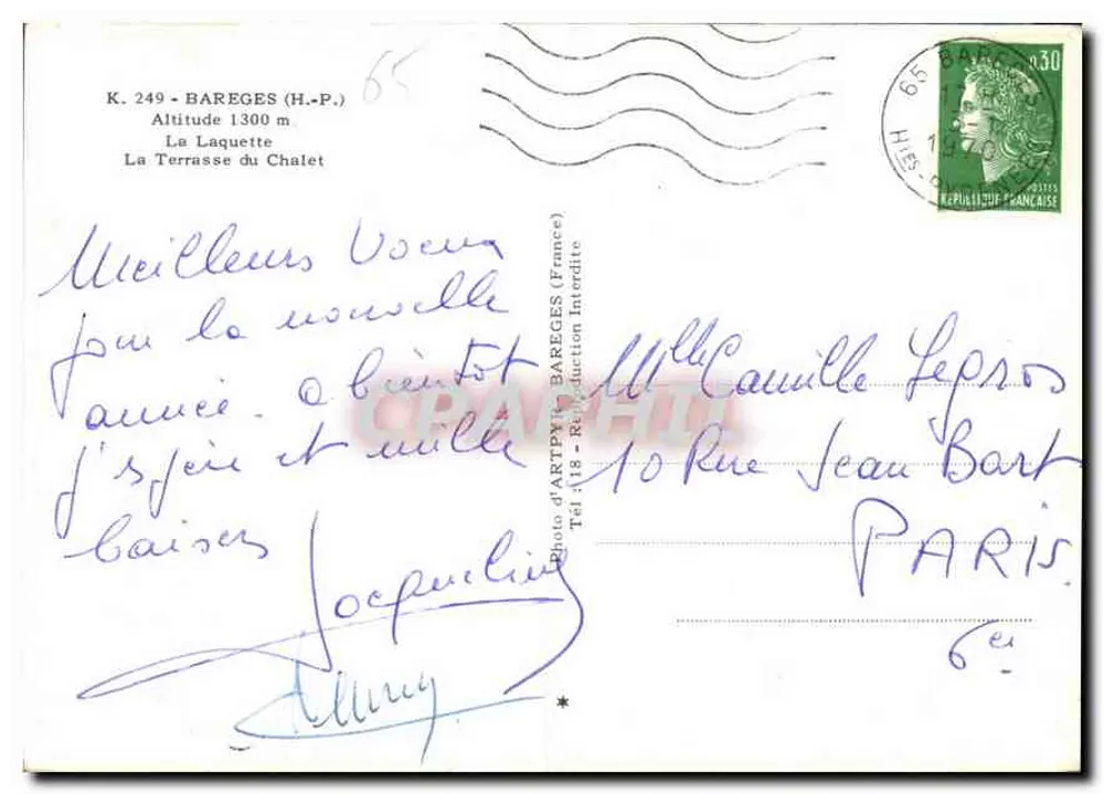 Bareges (H.-P.) — A Laquette, A Terrasse do Chalet — Foto d'ARTPY (França) n° K. 249 - Verso