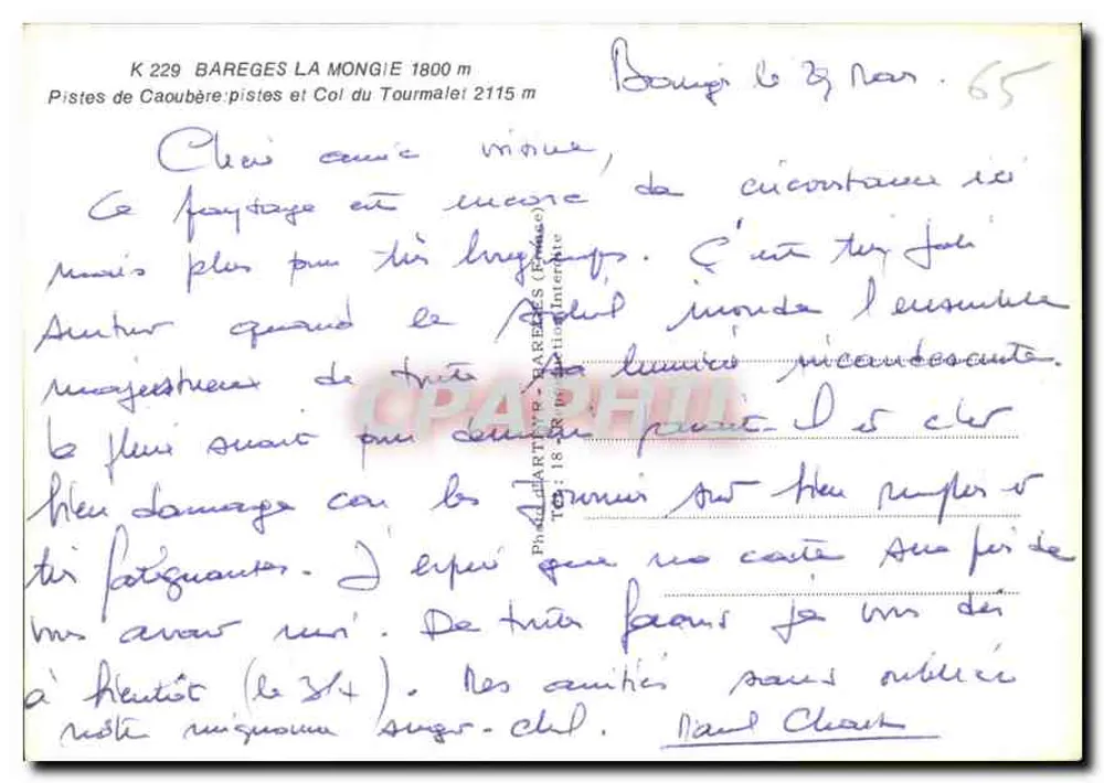 Ski-Pisten von Caoubère — Bârèges La Mongie 1800 m — Verlag ARTPYR - Rückseite