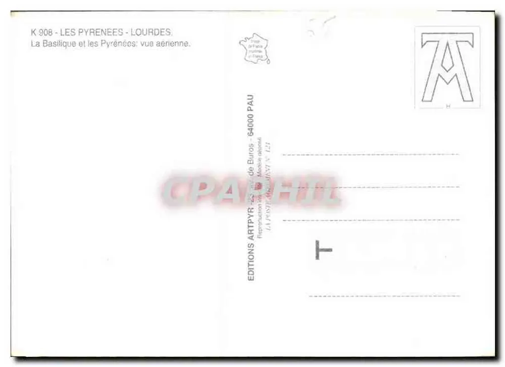 Lourdes — Die Basilika und die Pyrenäen: Luftbild — Éditions Art Pyrénées, n° K 908 - Rückseite