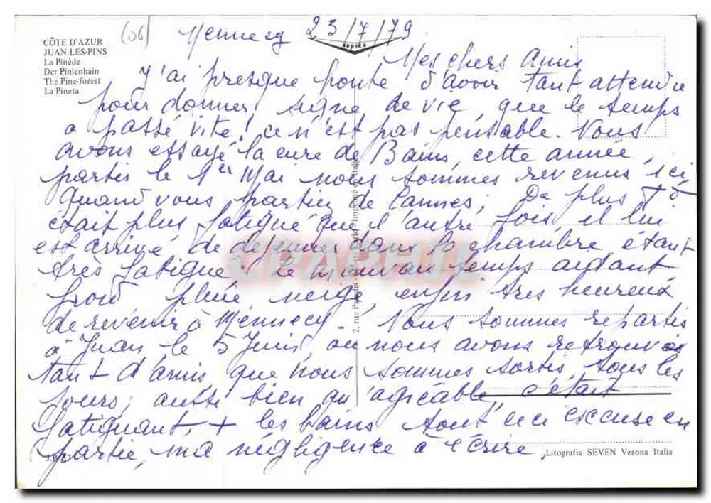 Juan-les-Pins — A Pinède — Litografia Seven Verona Itala - Verso