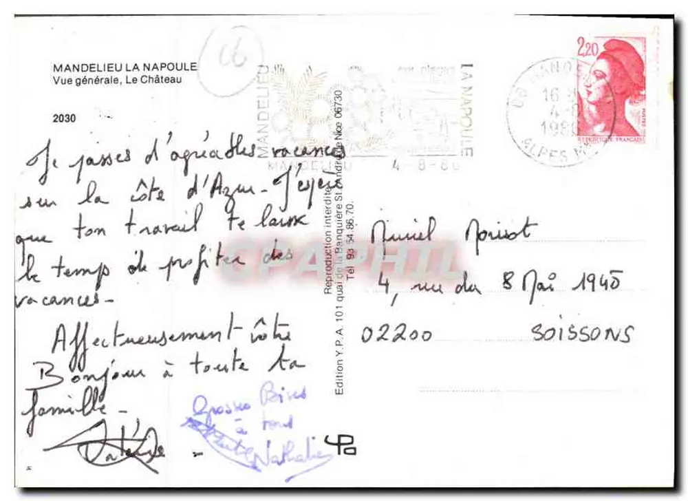 Mandelieu-la-Napoule — Allgemeiner Blick, Das Schloss — Edition Y.P.A. n° 067/70 - Rückseite