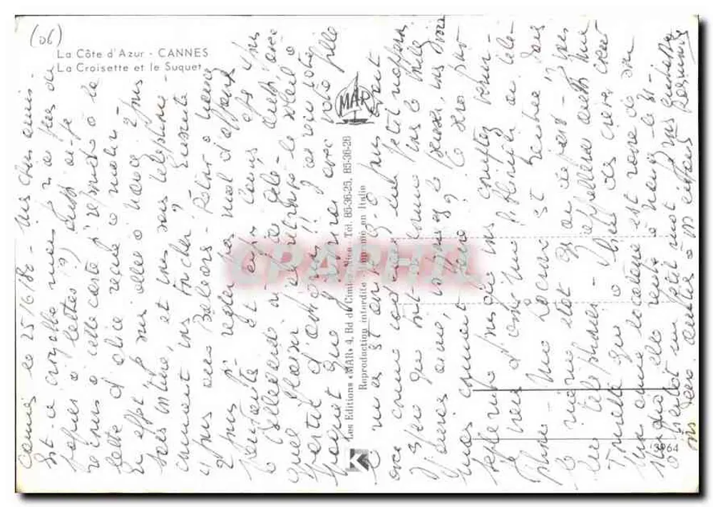 Cannes — A Croisette e o Suquet — Edições M.A.T.I.S. n° 85-36-20 - Verso