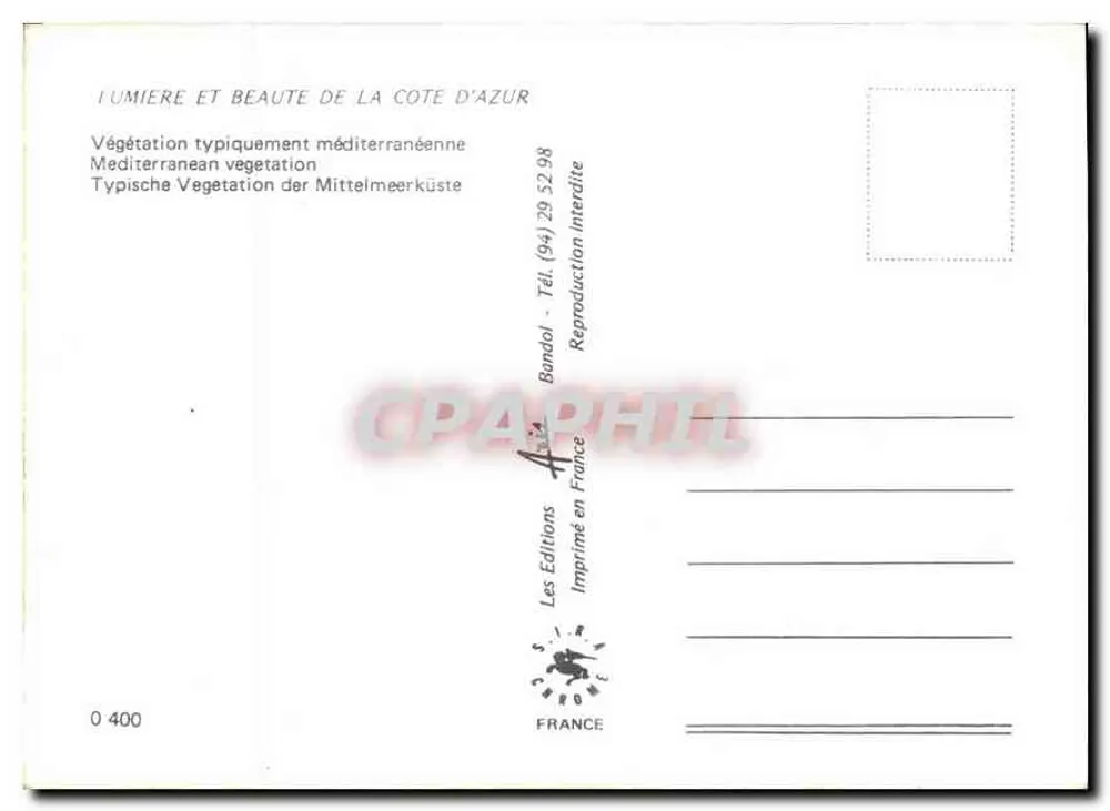 Palmier e flores — Lembrete da Costa Azul — Les Éditions Chrone, n° 0 400 - Verso