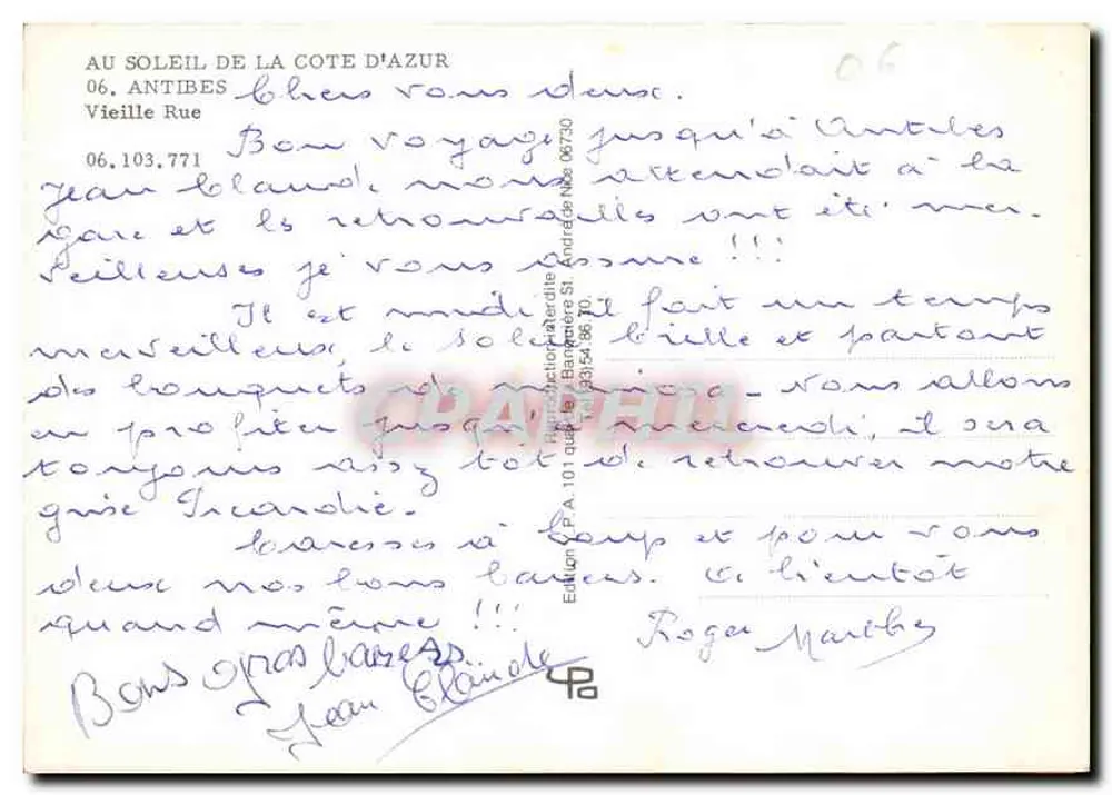 Antibes — Rue Velha — Édition Y.P.A. 101, quai de la République, 06.771 - Verso