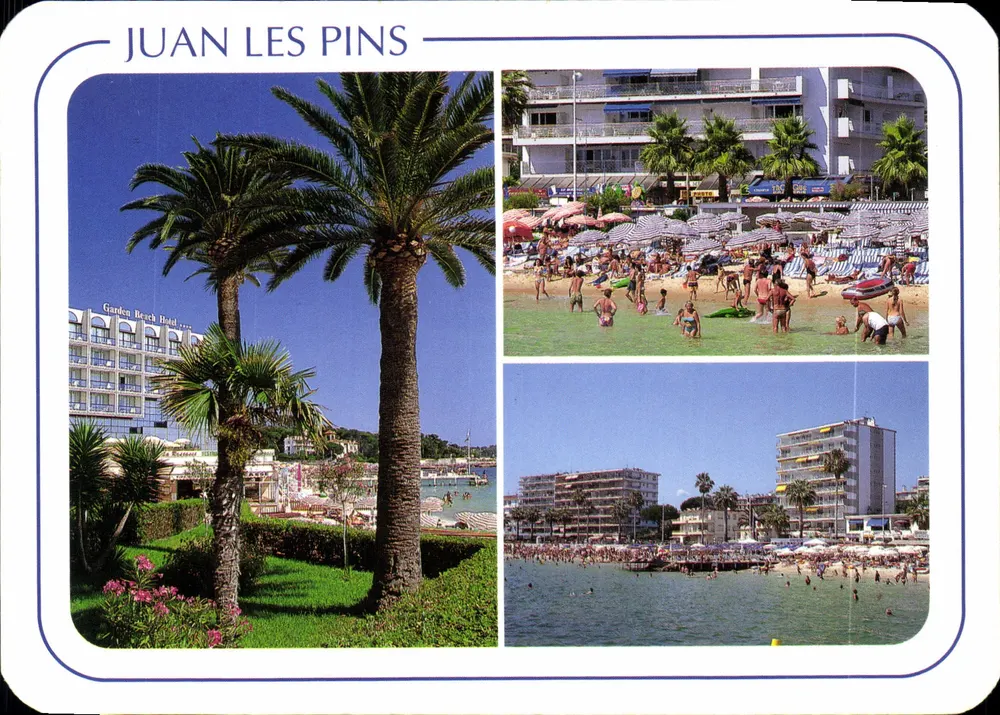 Juan les Pins — vista do Garden Beach Hotel e praia — Imagens da França, Costa do Azul - Frente