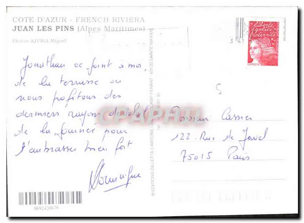 Juan-les-Pins — Costa Azul — Edições Gilletta Cartère - Verso
