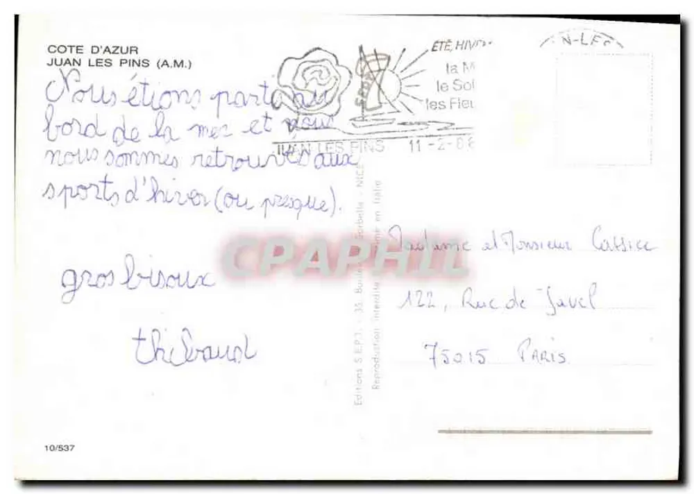 Juan les Pins — Lembrete de — Edições S.E.P.T. / 10/537 - Verso