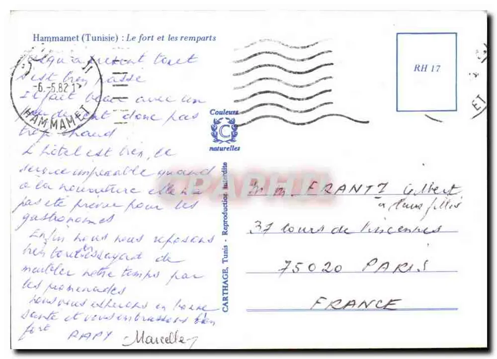 Hammamet (Tunesien) : Der Bergfried und die Mauern — Farbkarte — Verlag Natürliche Farben, Nr. RH 17 - Rückseite
