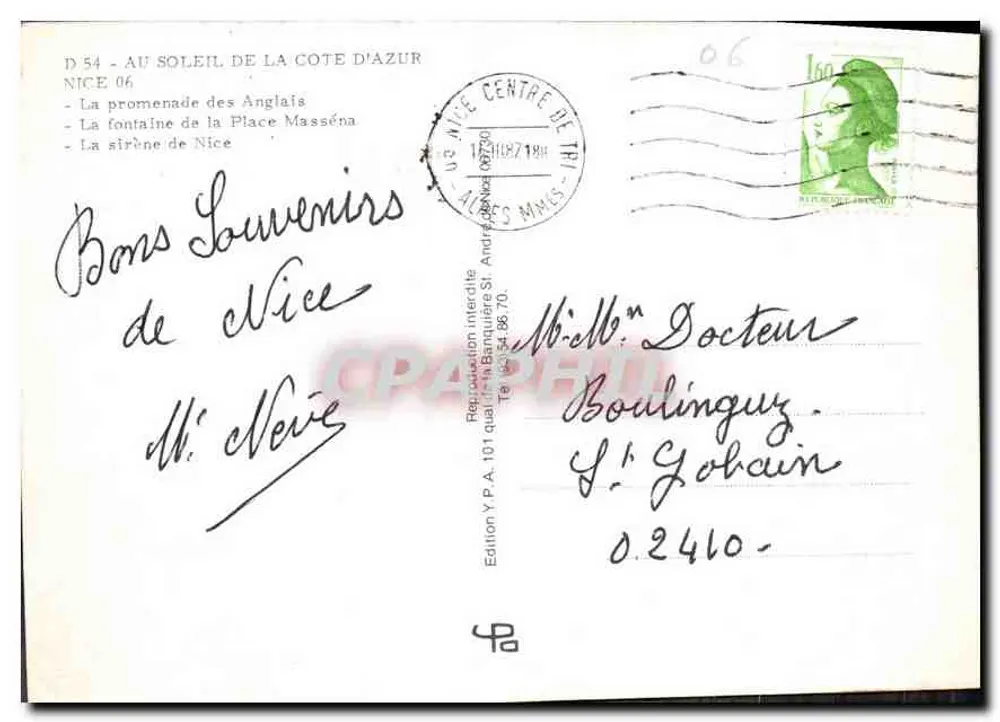 Nice — Erinnerung an NICE — Ausgabe Y.P.A. 101 - Rückseite