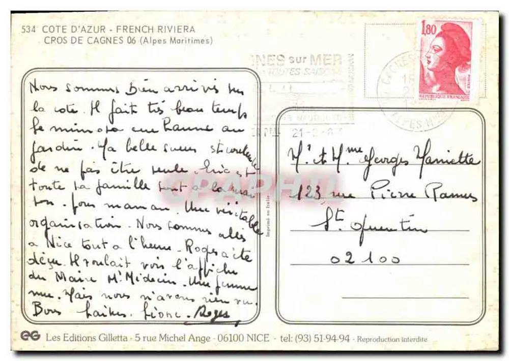 Cagnes-sur-Mer — Aussicht von der Küste — Les Editions Gilletta - Rückseite