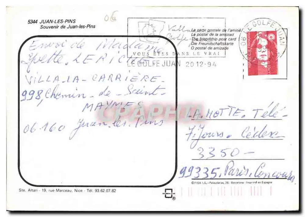 Juan-les-Pins — recordações de praia e porto — editor FISA, série 5344 - Verso