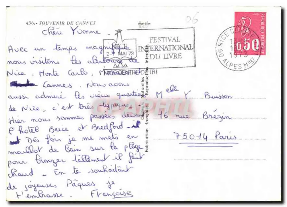 Cannes — Lembrete de Cannes — Editor Céleste Naturelles - Verso