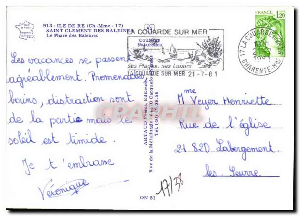 Leuchtturm der Wale — Île de Ré — Verlag Artaud Frères - Rückseite