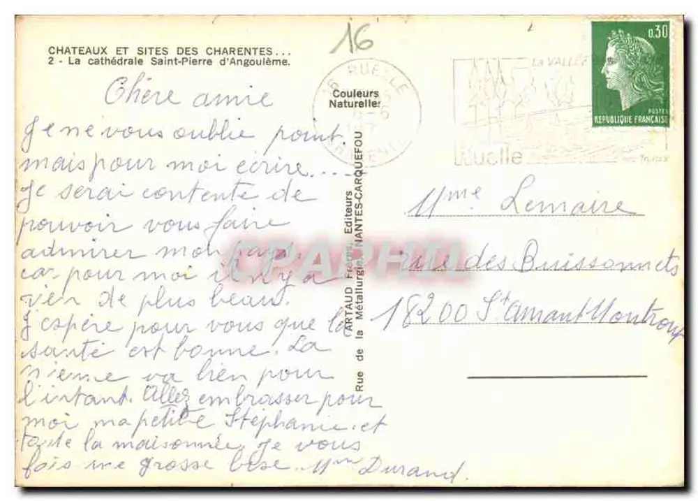 Catedral de São Pedro de Angoulême — Angoulême — Editor Cartaud, n°16 - Verso
