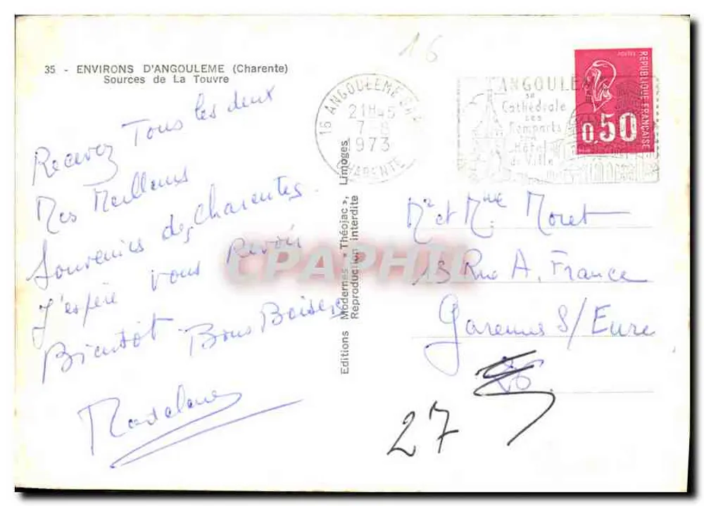 Fontes de La Touvre — Arredores de Angoulême — Edições Modernas Théodéjac - Verso