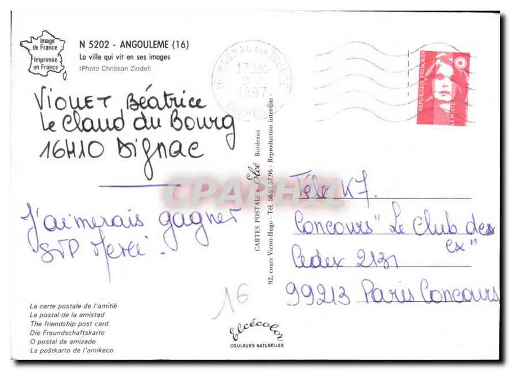 Angoulême — Ansicht der Stadt und des Flusses — Verlag Elcé - Rückseite