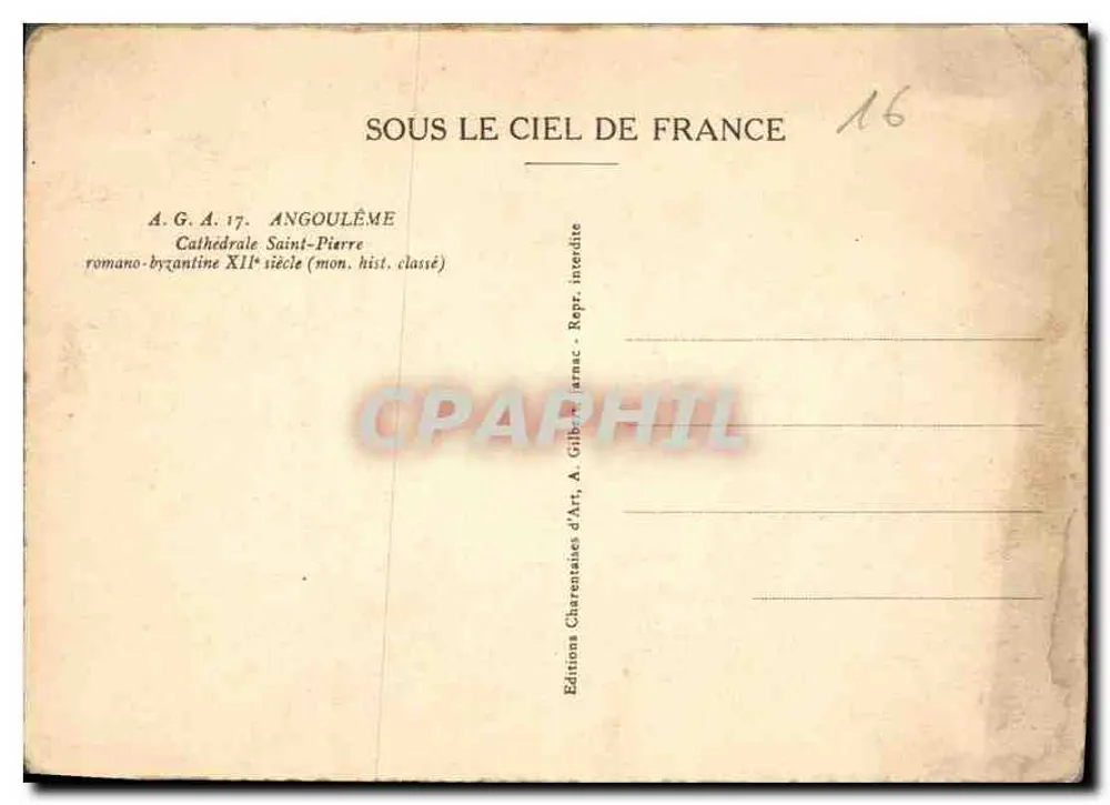 Angoulême — Kathedrale Saint-Pierre — Éditions Charentaises d'Art, A. Gilber - Rückseite