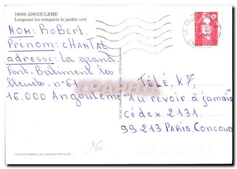 Angoulême — O Jardim Verde — OC 363, Edição Europaprint - Verso
