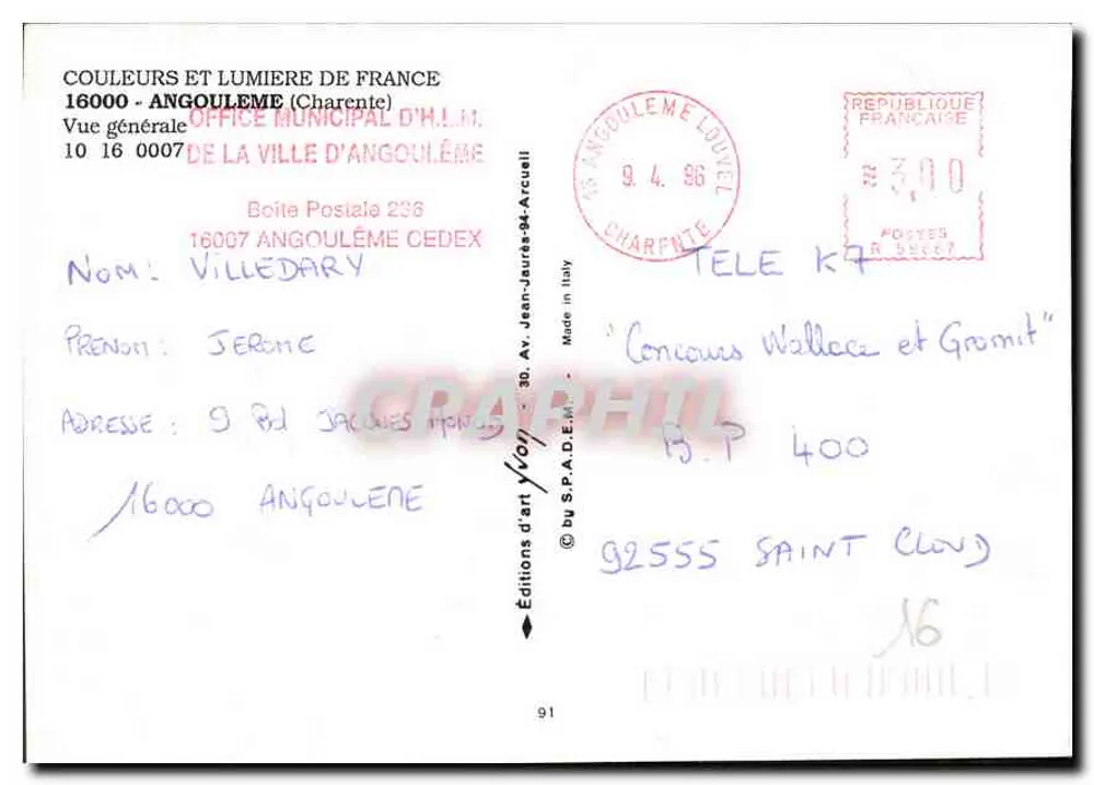 Vista geral da cidade de Angoulême — Edições d'art Yvon — n° 10 16 0007 - Verso