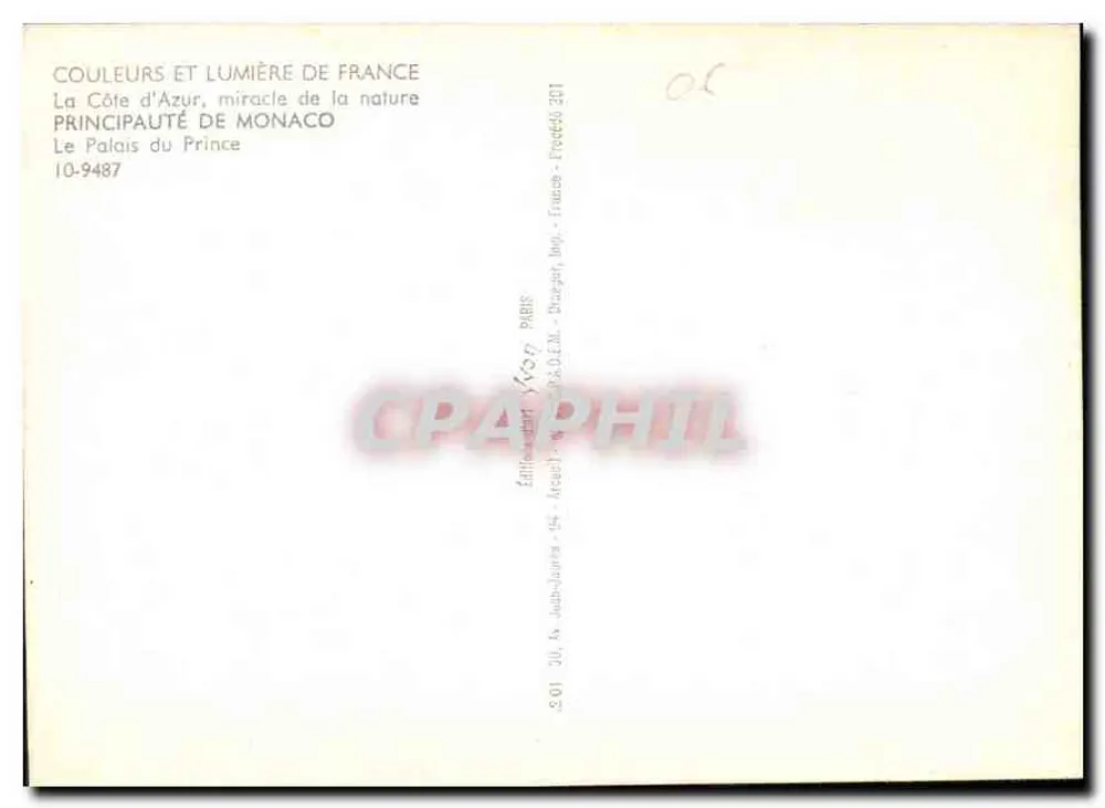 Das Prinzenpalais — Fürstentum Monaco — Verlag: Couleurs et Lumière de France, n° 10-9487 - Rückseite