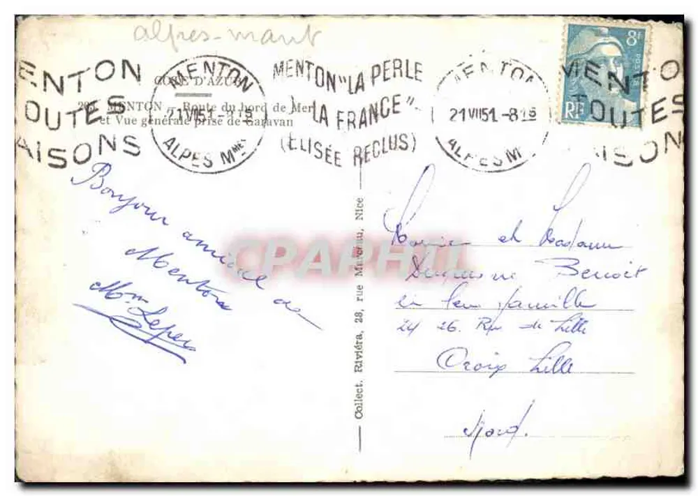 Allgemeiner Blick von Gagavan — Menton, Alpes-Maritimes — Verlag 'La Perle' - Rückseite