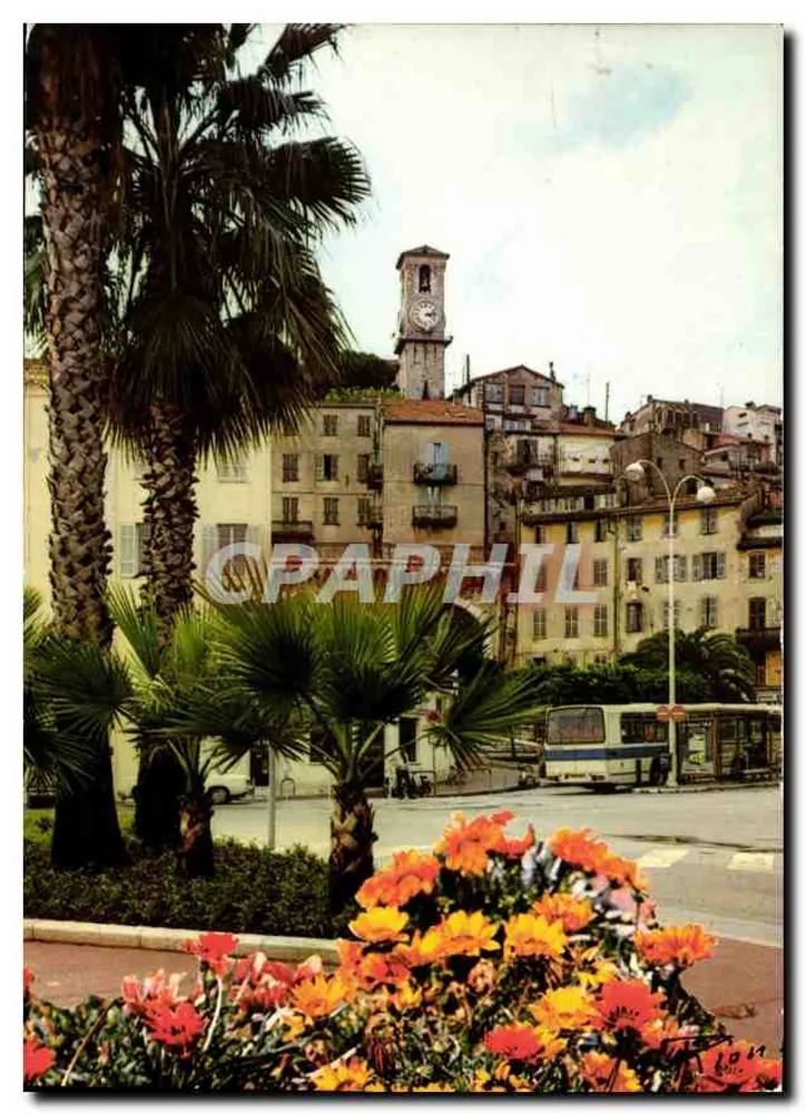Cannes - O Suquet — vista com palmeiras e campanário — Éd. A. Riom, 115 Bd Gambart, Nice - Frente