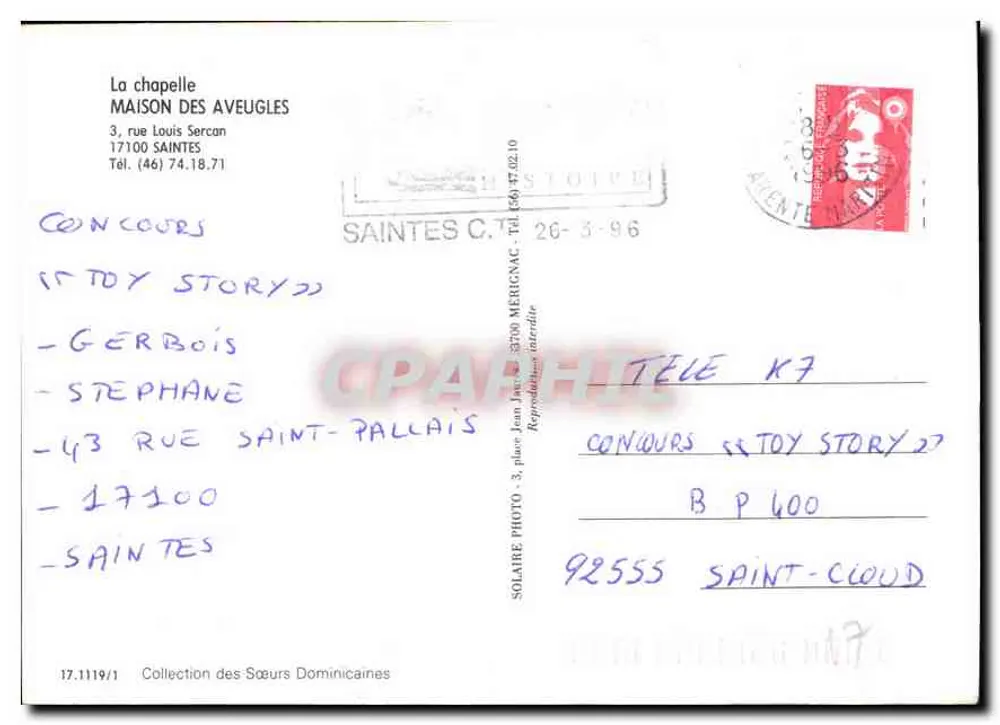 Innenansicht der Kapelle — Saintes — Verlag: Solaire Photo - Rückseite