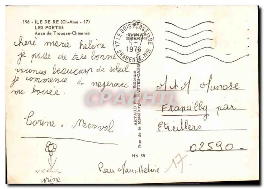 Anse de Trousse-Chemise — lebendige Bucht mit Segelbooten — Verlag Artaud Frères - Rückseite