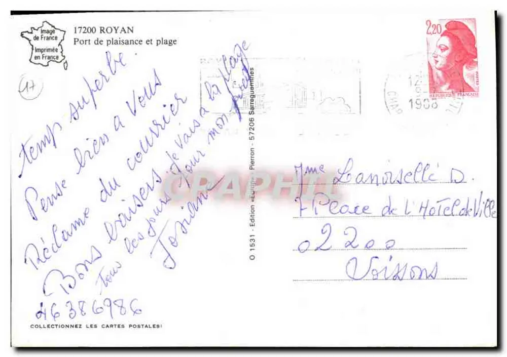Royan — Porto de recreio e praia — Edição Pierron n° O 1531 - Verso