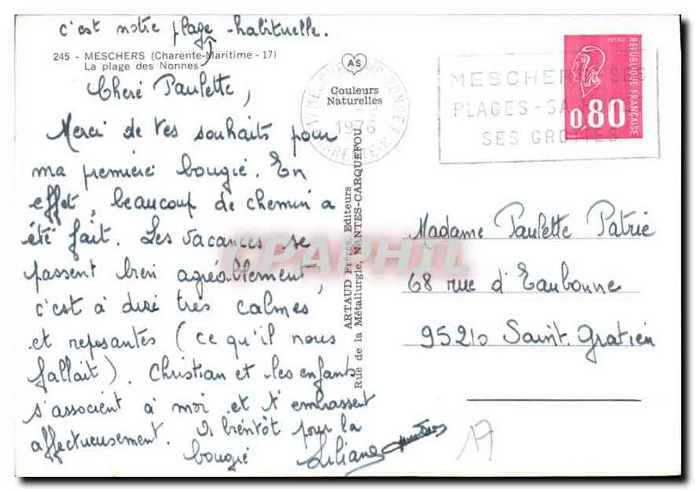 Zandstrand van de Nonnen — Meschers-sur-Gironde — uitgever Artaud & Cie - Achterkant