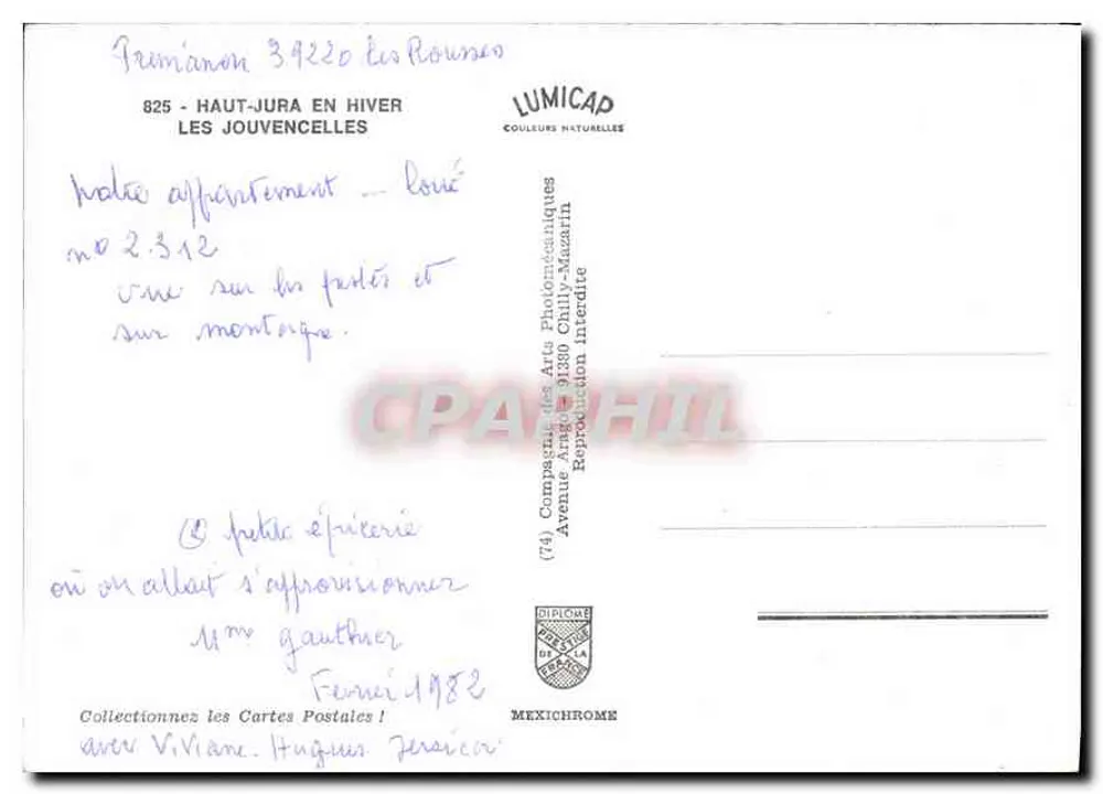 Hotel Les Jouvençelles — Premianon, Haute-Savoie — Verlag IRIS - Rückseite